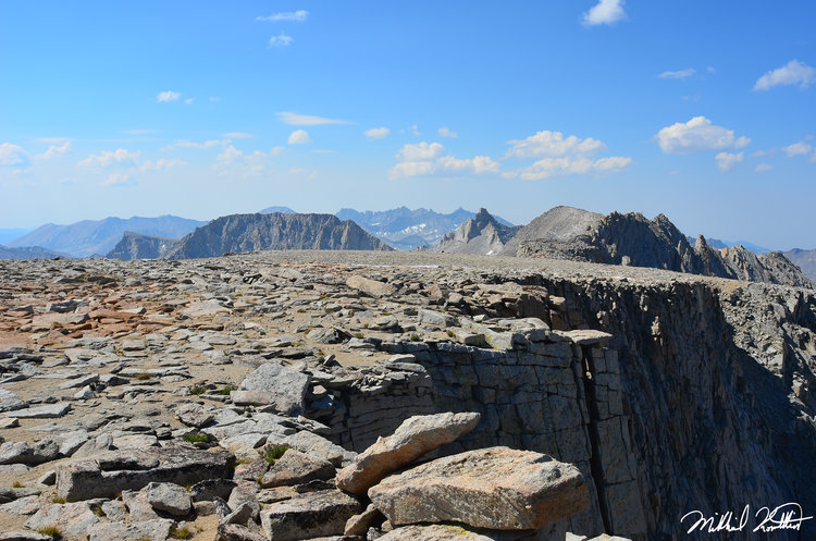 Table Mtn. truly has a tabletop for a summit! A magnificent view to the South of the Kaweah's and to the East of the Whitney Group.