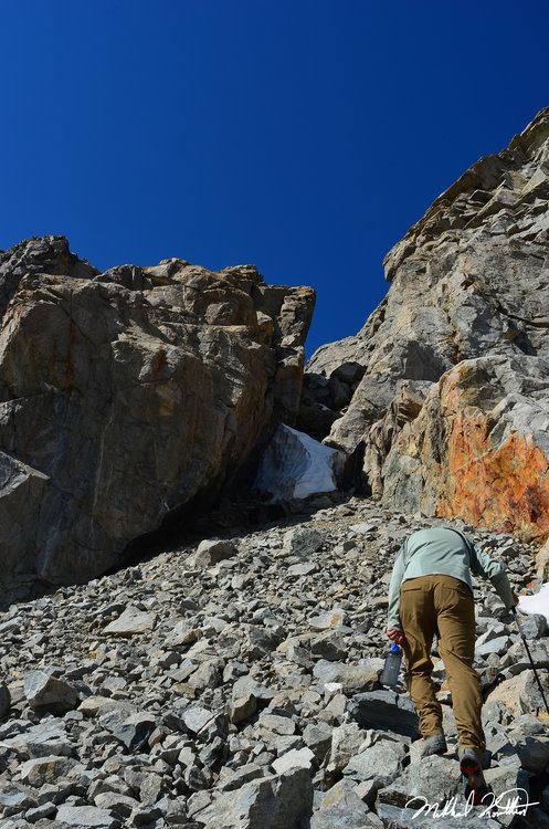 Starting the climb up to Lion Rock which would a x2 for Rogue. We were able to avoid the late season snow in the chute that you see there.