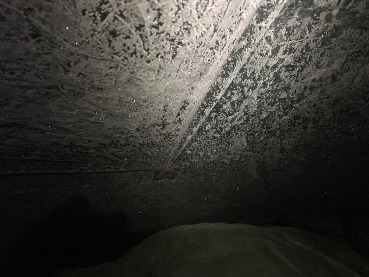 Frozen condensation on inside of my cuben fiber tarp.