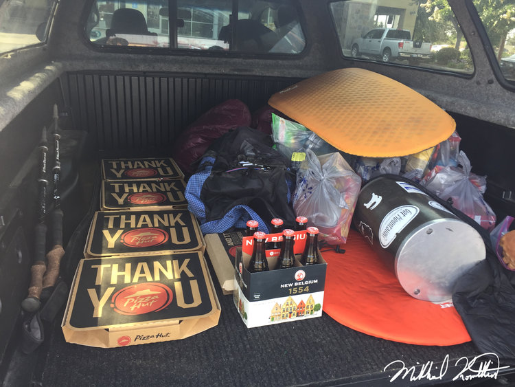 I really found this photo funny. 4 pizzas in the back of my truck. And yep they were all eaten in 2 days. Not a difficult task for hungry backpackers no doubt.