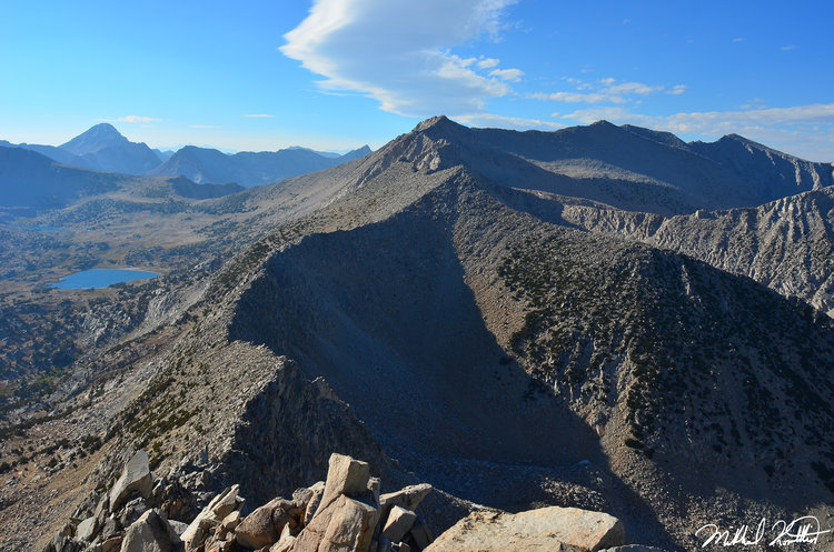 Finally we're on the summit of Huntington! Rogue drew a middle finger and said f-you to the mountain in the register. That's the long twisting ridge we traversed. Doesn't it look just lovely? No... it was not bloody lovely at all.