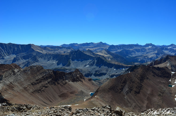 Looking South from the summit of Red Slate you can see the switch-backing McGee Pass trail on both sides of the Pass. You get a fine view looking at the Mono Divide and Little Lakes Valley headwall.