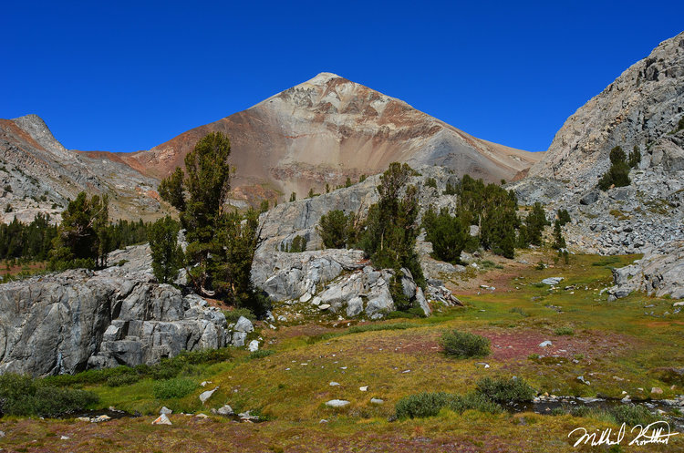 The huge pyramidal cone of Red Slate Mtn. dominates the view from just about any direction.