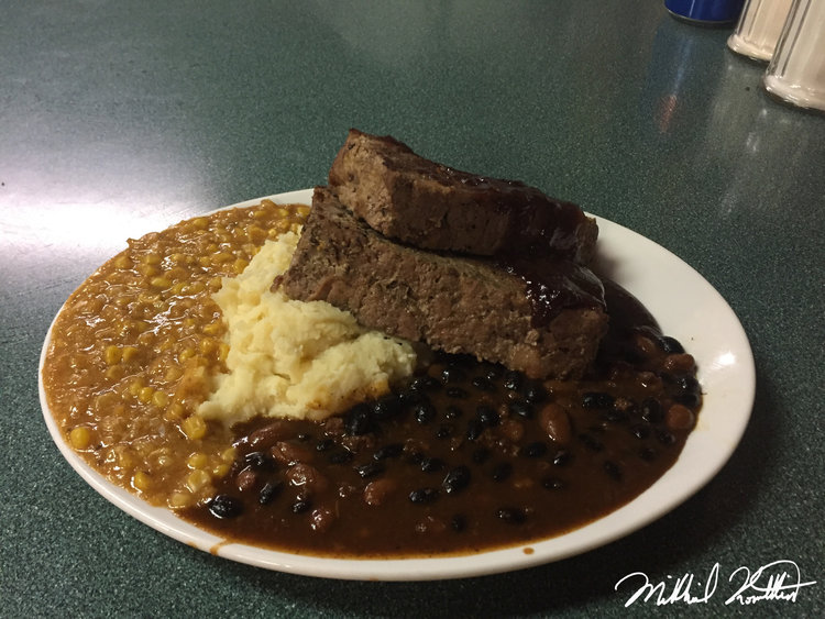 The glorious BBQ meatloaf dinner at VVR. Can you tell I was happy?