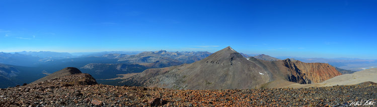 I loved the view from Mt. Gibbs because it gave perspective on how massive and cone shaped Mt. Dana is. The rock was very multi-colored on Gibbs.