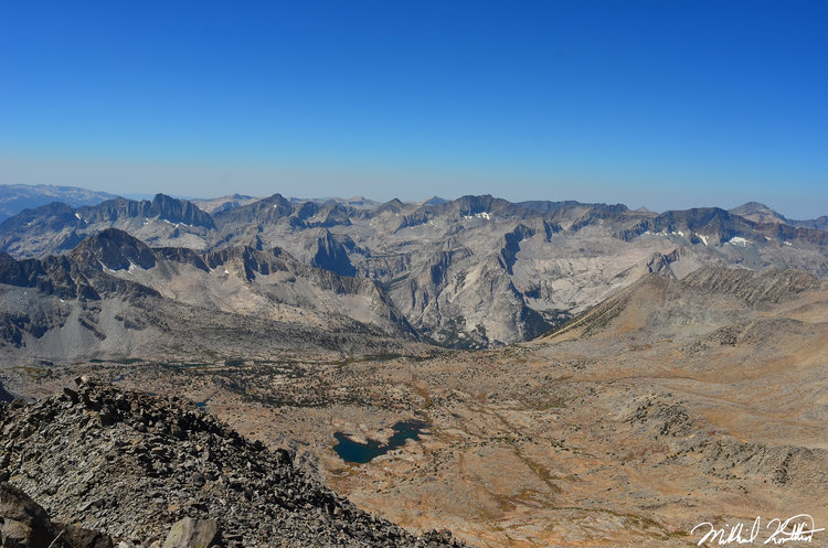 Looking West from the summit of Agassiz. The Devils Crags and LeConte Canyon in full view. Staring down onto Dusy Basin was sublime.
