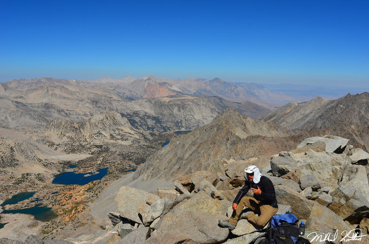 Looking Northeast with the lakes below Bishop Pass down below. Mt. Humphrey's and Tom are in the distance guarding the Sierra!