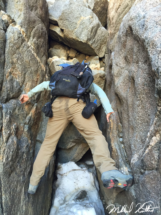Rogue begins the climb up the 2nd chockstone.