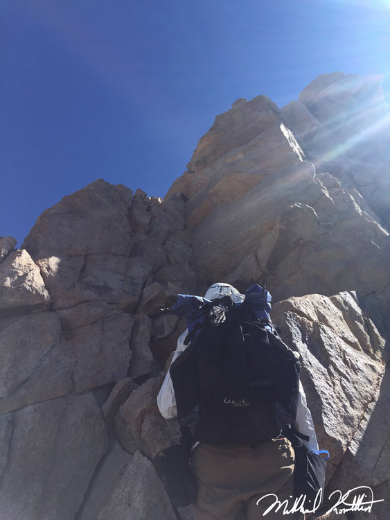 Looking up the final Class 4 stretch before the summit! Almost there
