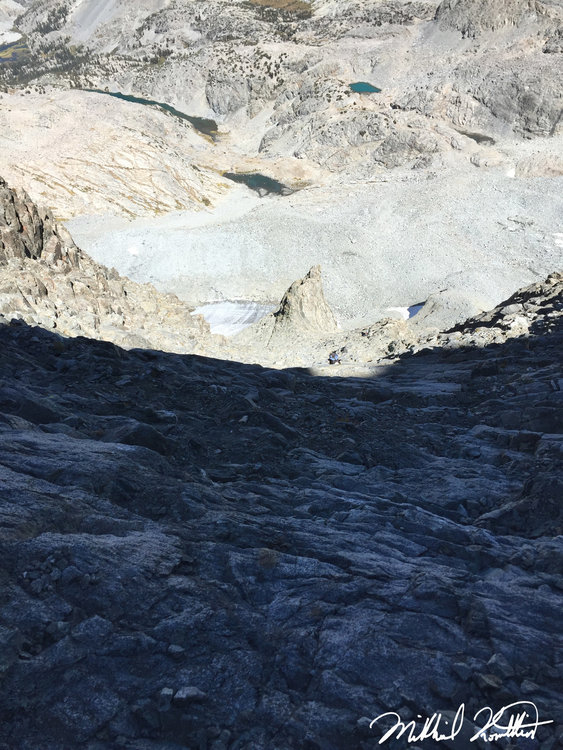 The long continuous and sustained Class 3 down. That pinnacle is what we climbed in the next photo.