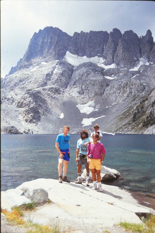 My first Sierra backpack, with friends, at Iceberg Lake in 1992.  I'm on the left.