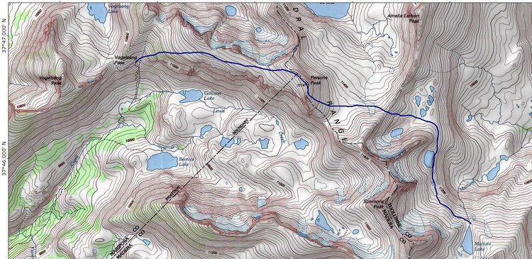 One route from McClure Lake to the south of Vogalsang Pass