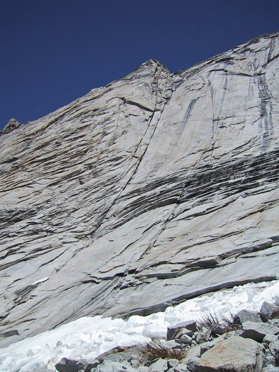 Our hopes were to climb this crack on the left flank of Mt Stewart