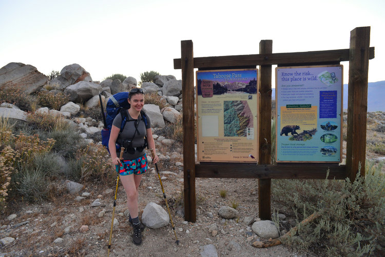 Janine at the trailhead. Lowest trailhead I had ever hiked out of on the East Side of the Sierra. Since both Happy Isles and Cedar Grove Trailheads are lower!