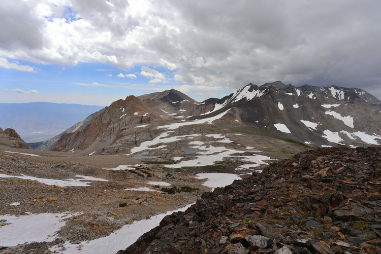 The storms were coming that day as ended up running off of this ridge when it started hailing on us! Looking at the incredible basin below Goodale Mtn.