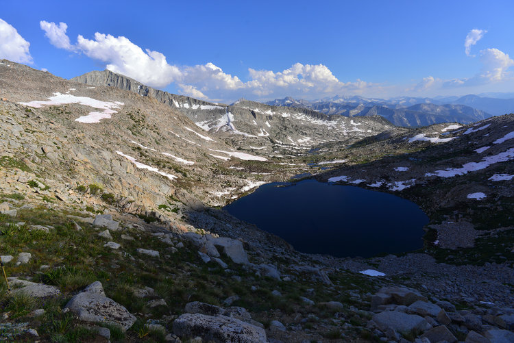 The view South from the top of Arrow Pass was stunning! Our camp was close to the outlet of the lake.