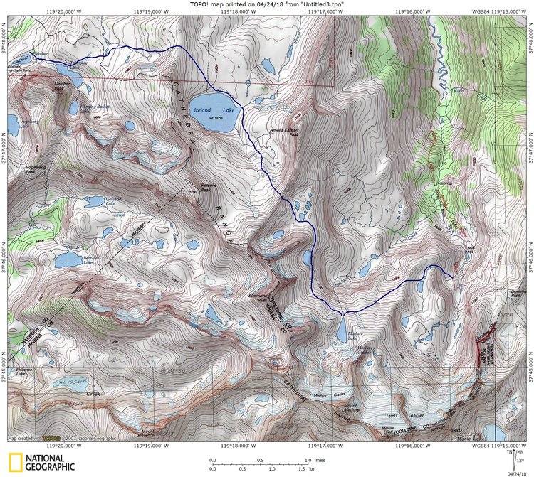 Route from PCT via McClure Lake to Vogalsang Sierra High Camp