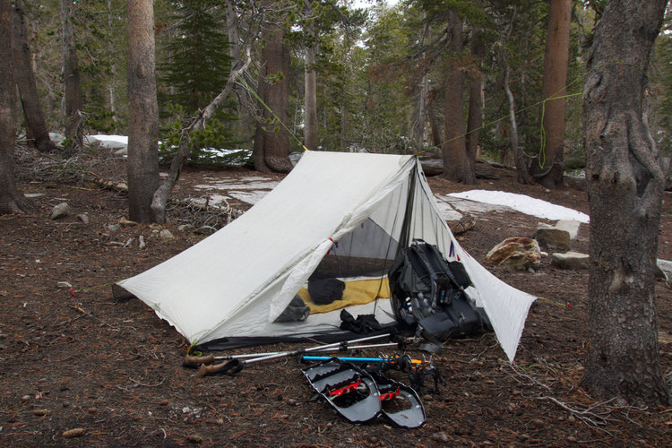 Home sweet home. I camped in the forest on the SW shore of the unnamed lake at 9,970'.