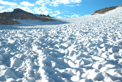 The trudge up the snow trail toward the pass