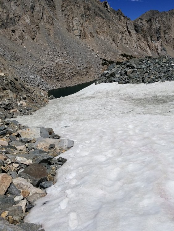 Looking back on the lingering snowfield.