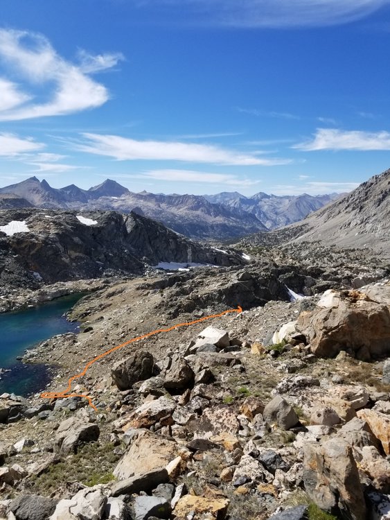 Route into the right-most chute to descend to Dragon Lake.