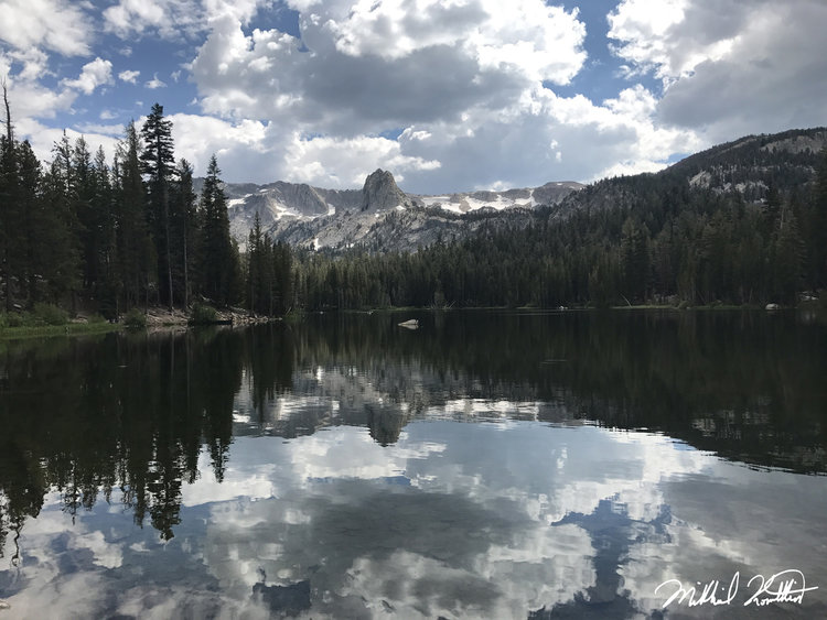 Beautiful Crystal Crag reflected in Lake Mary.