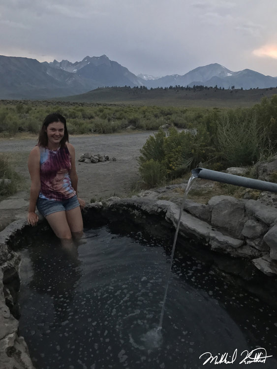 Hot Springs with a stunning view of the Eastern Sierra along with a thunderstorm.