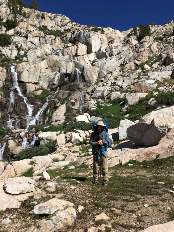 At the bottom of the steep part of the descent along the outlet of Bighorn Lake
