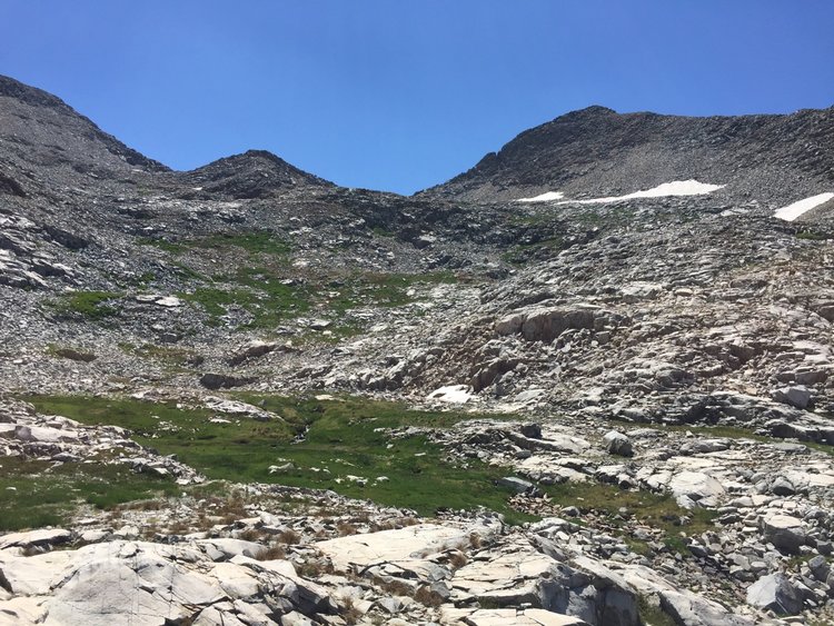View from west of McDonald Pass -- I chose to cross over the low point on the right/south.