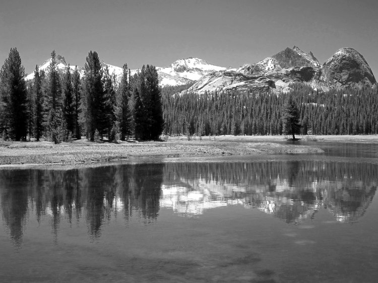 Starting in Tuolumne Meadows; snow still on peaks