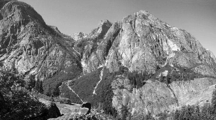 The trail detours Muir Gorge, view south from top