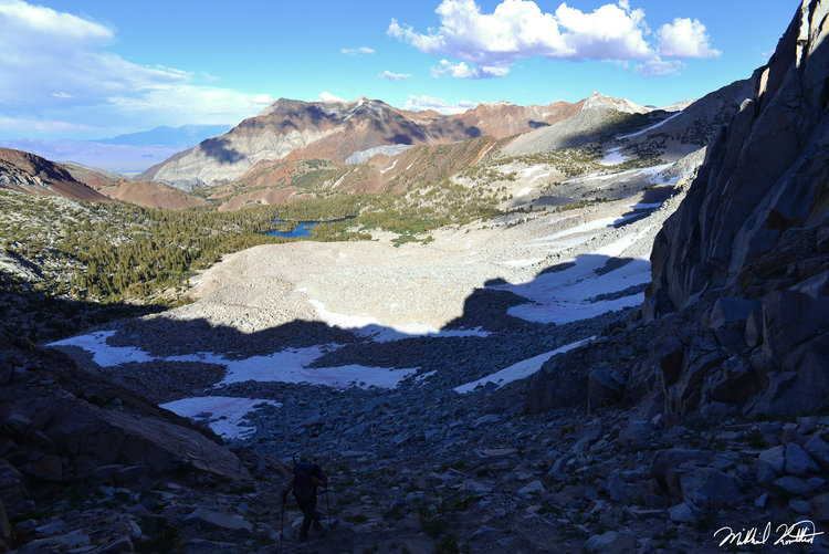 Now you can really see the incredible moraine/talus fan left behind. In the background Mt. Morrison and Baldwin dominate. The color of the rock was unreal.