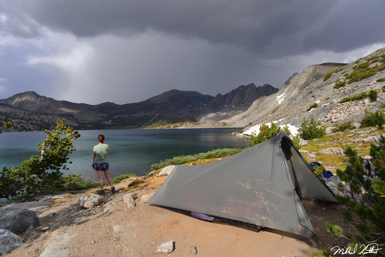 Epic view from our campsite at Duck Lake. The storm clouds were very threatening and it did rain over that ridge but never really on us.