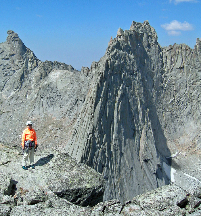 Dave and I climb Pingora- view of Wolfs Head route we will do later