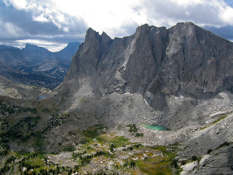 View of the &quot;climbers camp&quot; area from the summit