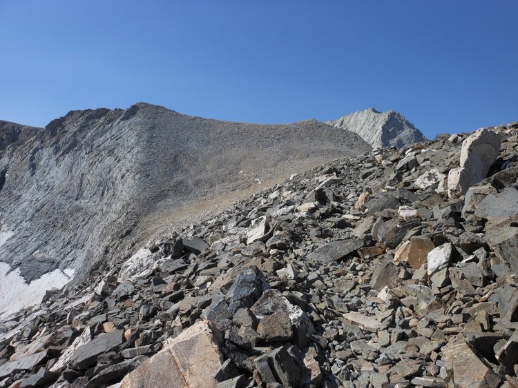 Typical trail through the talus on the north side of Junction Pass