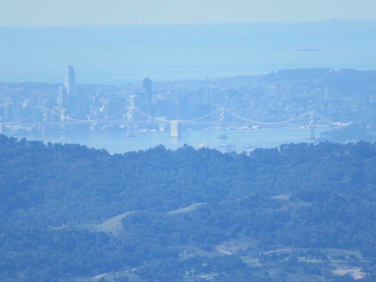 Feb 22 was cold and crisp and the views were outstanding. This one is a zoom to San Francisco with the Farallons seen beyond that.  One can see a very long way from Mt Diablo.  On the same day much of the Sierra was visible and I could see Snow Mtn in the northern Coast Ranges.