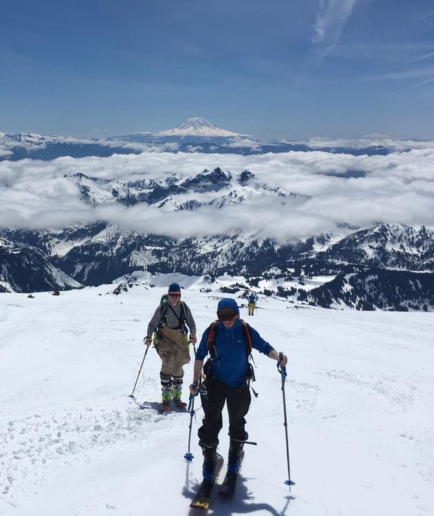 Cool pic of my friends with Mt Baker &amp; the Tatoosh Range