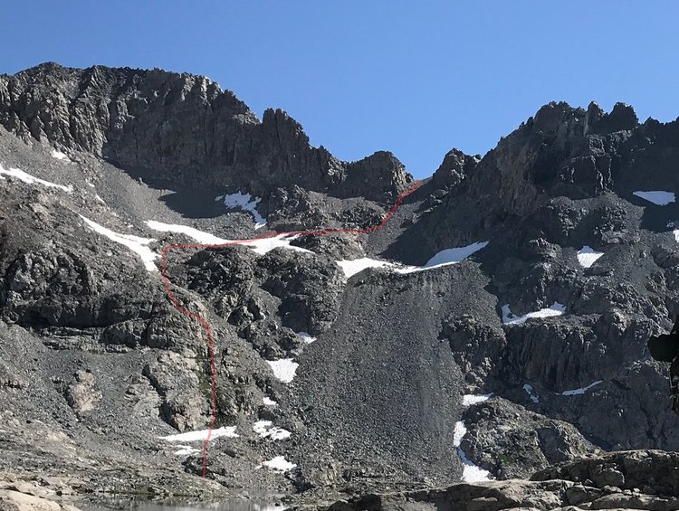 Rodgers pass with the approximate route we ascended