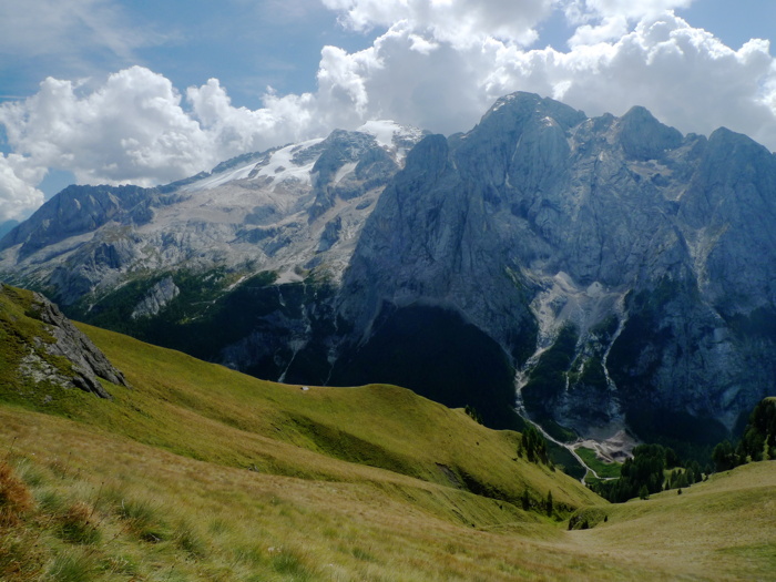 View of Marmolada with its glacier from the Viel del Pan trail