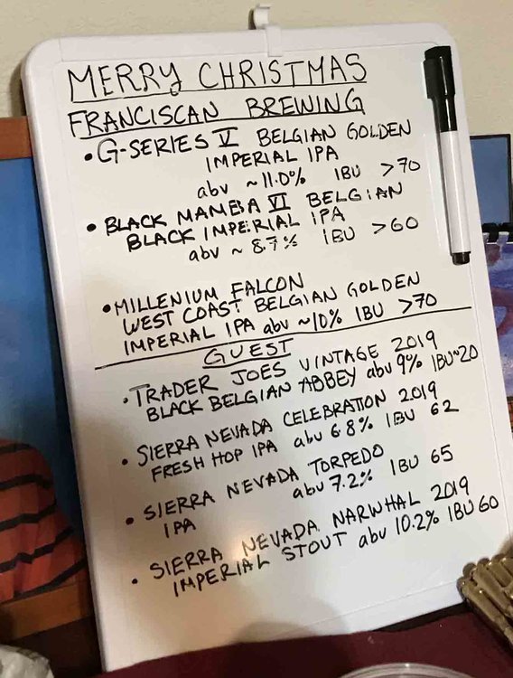 Our Christmas 2019 beer list for guests.