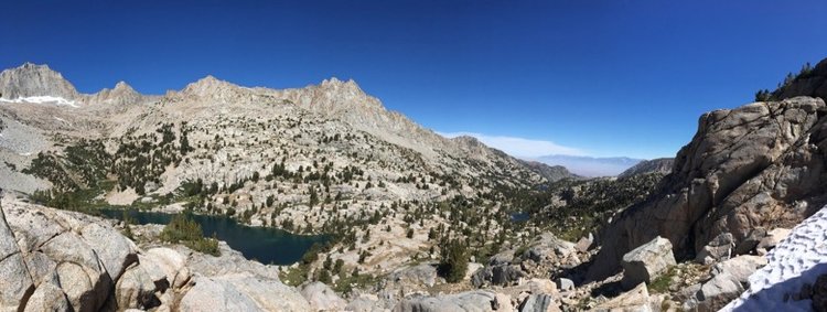 Above Midnight Lake..you can see smoke from the fire burning at Taboose creek covering Bishop when the wind shifted more to the south...