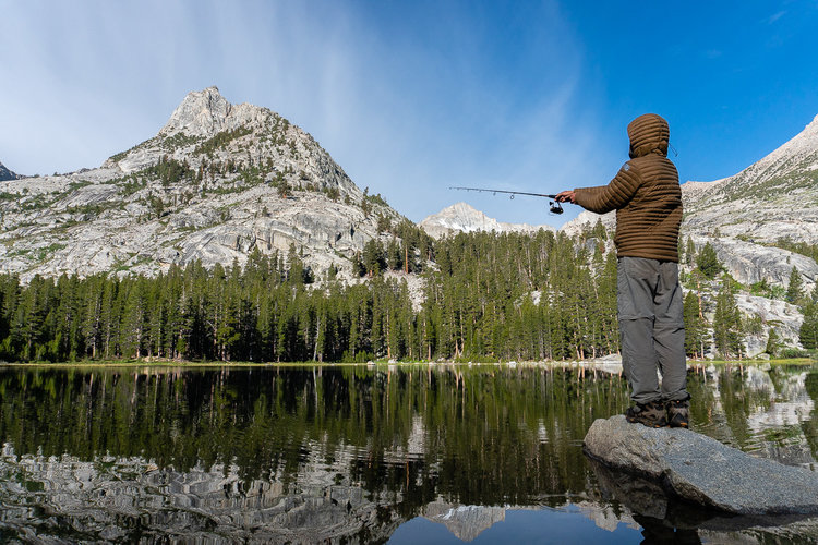 Fishing East Lake, below the East ridge of Mount Brewer.