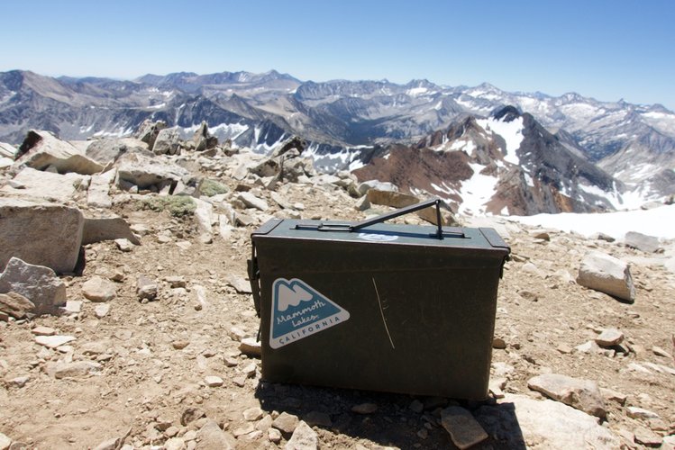 The summit register on Red Slate Mountain. I've seen this Mammoth Lakes sticker on numerous summit registers throughout the Sierra; who's sticker-bombing the registers?