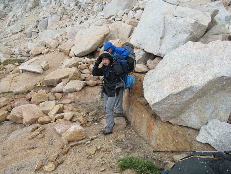 Snow fell while traversing to Gabbot Pass.