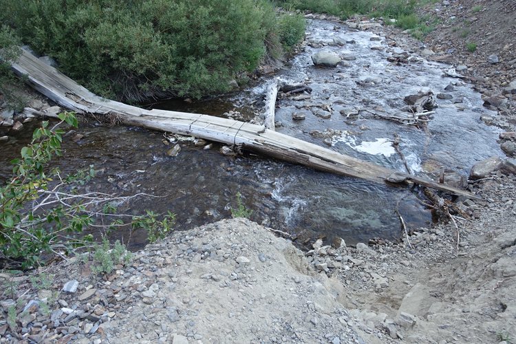 Broken bridge at the first McGee Creek crossing
