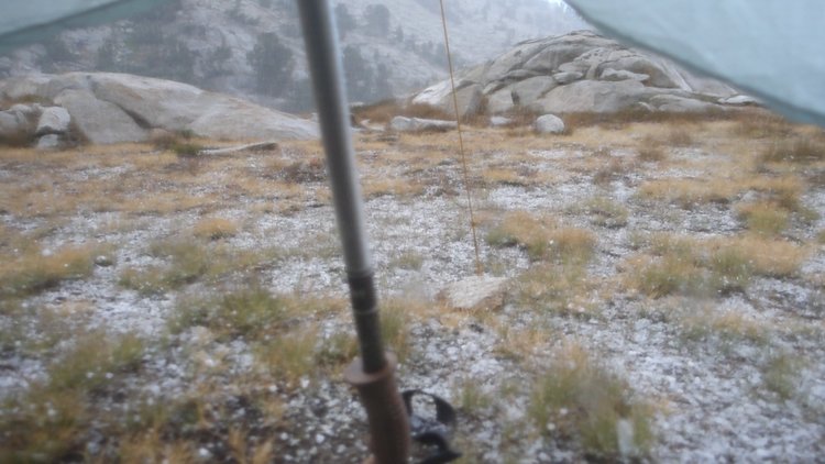 Hanging-out in a Henry Shires Tarptent during a hail storm.