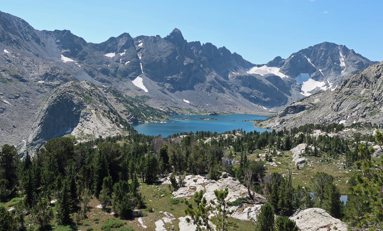 Moraine Lake from viewpoint on ridge above Lake Solitude