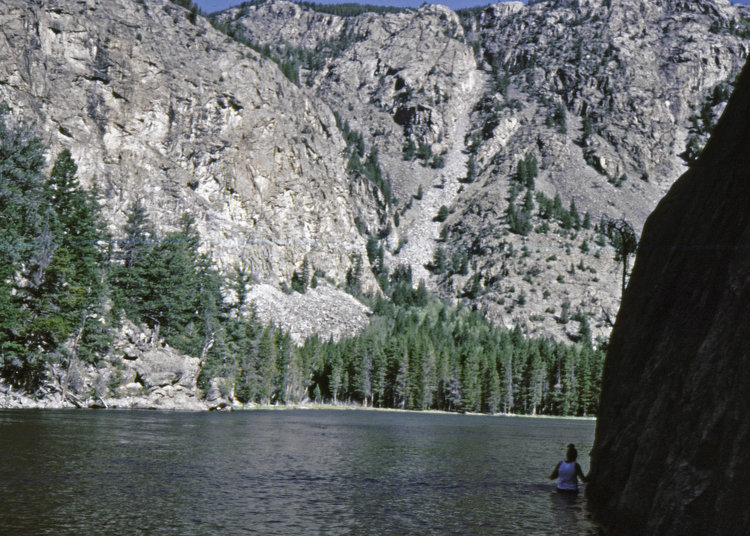 Rim rock crux we had to swim around with raft