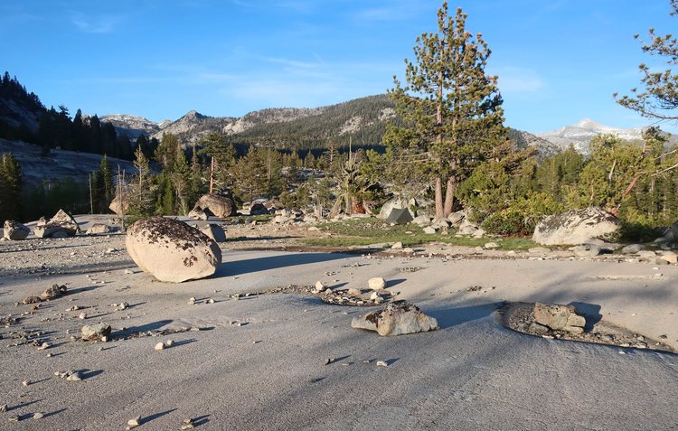 Camp and glacial polished rock
